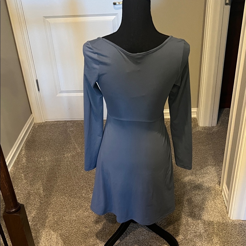 Wild Fable Blue Mini Dress Small Off Shoulder Ruched Fit Flare Long Sleeve NWT - Picture 9 of 14